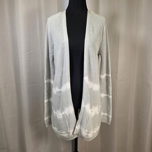 Belle by Belldini Gray White Tie Dye Open Front Cardigan Medium Lightweight